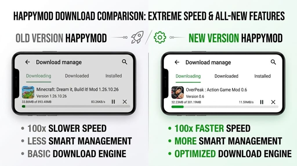 Download comparison between Old HappyMod and New HappyMod